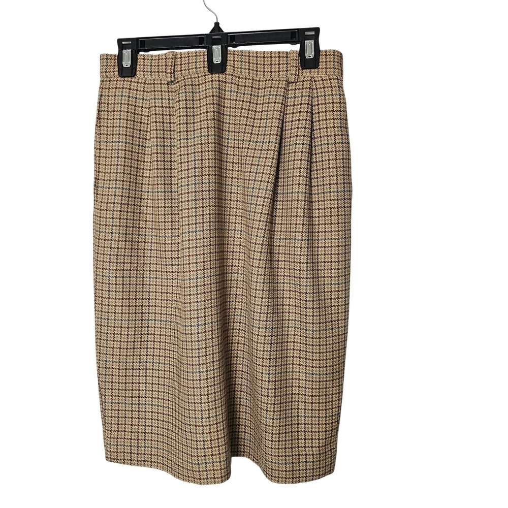 JH Collectibles Womens Vintage Plaid Wool Pencil Skirt 12 Brown Dark Academia